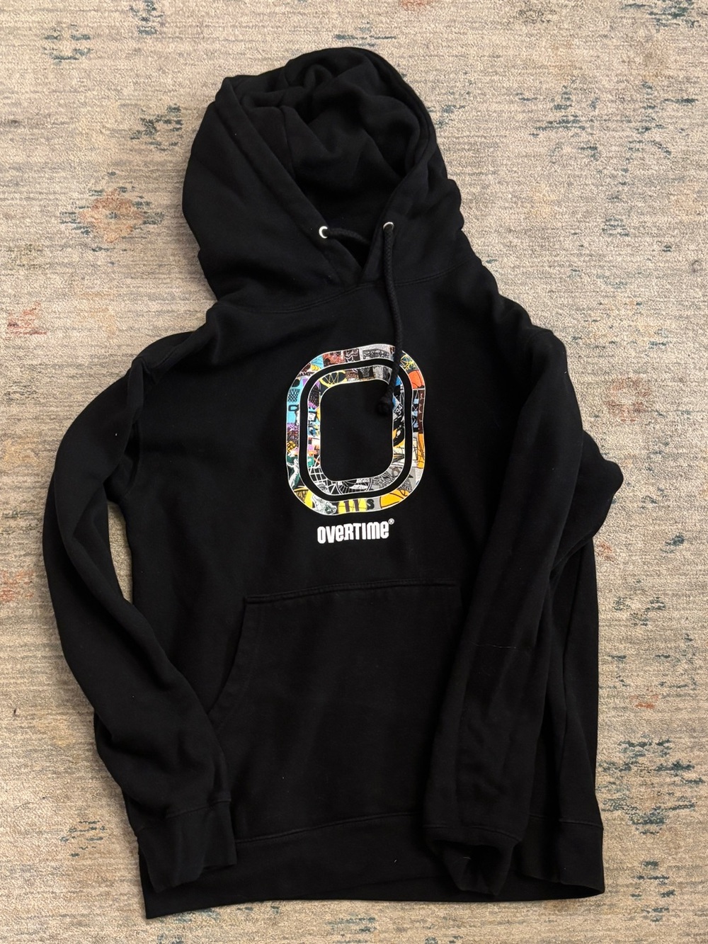 Overtime Black Hoodie with Multicolor Logo- Men’s small